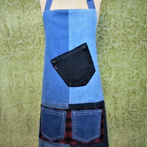 Repurposed Denim Jeans Adult Bib Apron with Adjustable Neck Strap and Back Ties