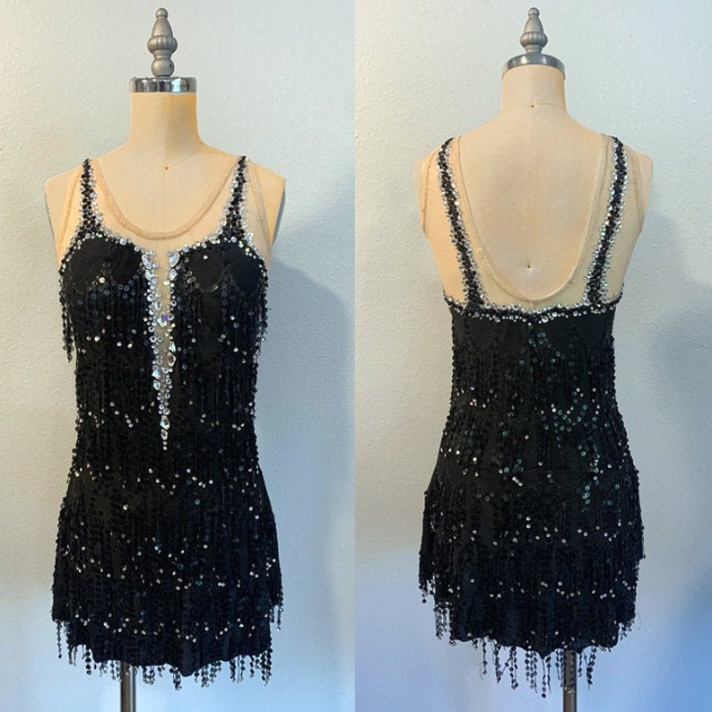 Black Dance or Figure Skating Dress Fringe Size 4/5 Etsy
