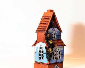 Alpine village.Ceramic houses. Ceramic candle holder house. Vintage Ceramic House.Alpine house