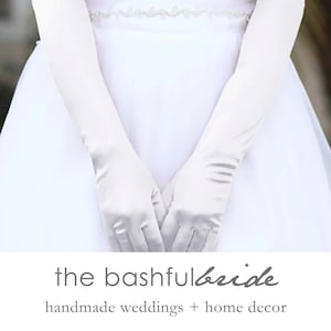 Long White Satin Wedding Gloves - 19&quot; Opera Gloves
