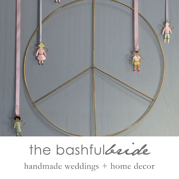 Peace sign, wall hanging, brass hoop rings, Brass wreath, Wedding brass ring, ring wall hanging