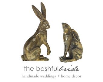 Rustic Gold Brass Bunny Statue - Easter Table Decor