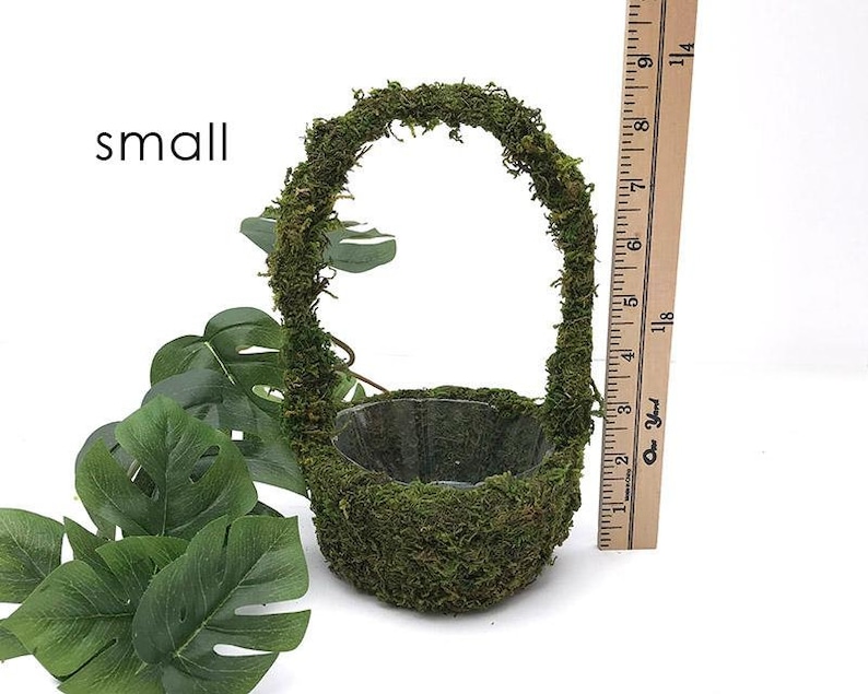 Moss flower girl basket, greenery wedding, moss basket, greenery wedding, greenery wedding decor, easter decor image 4