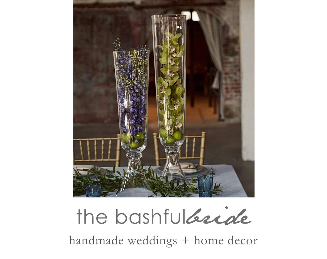 Tall Glass Vase Glass Flute Vase Wedding Decor Tall Glass Etsy