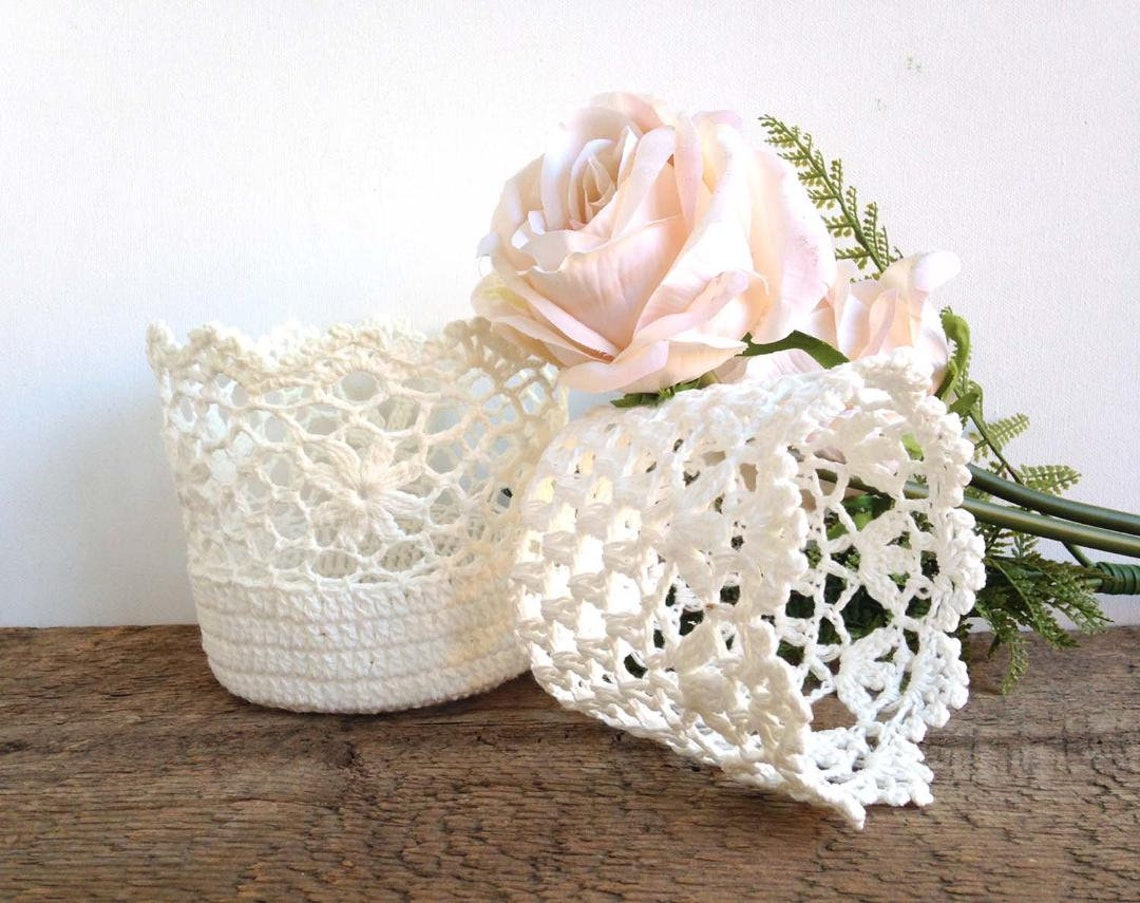 SALE Lace Flower Girl Basket Lace Basket White Lace Basket Etsy