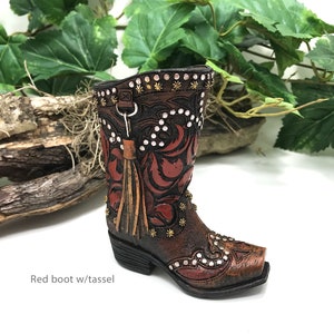 Bud vase, Southwestern wedding, bud vase, 4 styles, cowboy boot, barn wedding, farmhouse wedding, cowboy wedding, boot, cactus wedding Red boot tassels