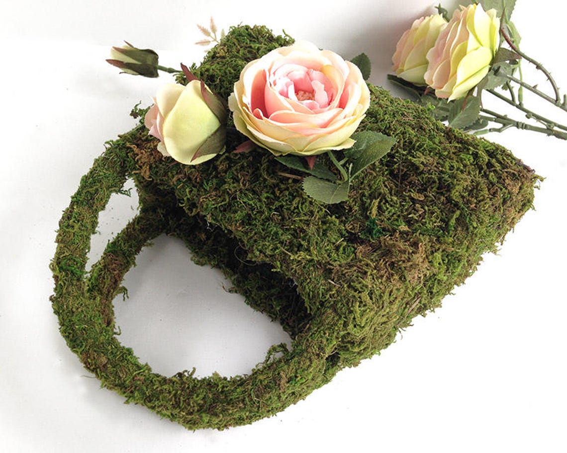 Moss basket greenery flower girl basket moss purse Etsy