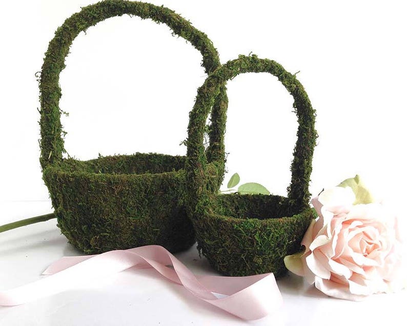 Moss flower girl basket greenery wedding moss basket Etsy