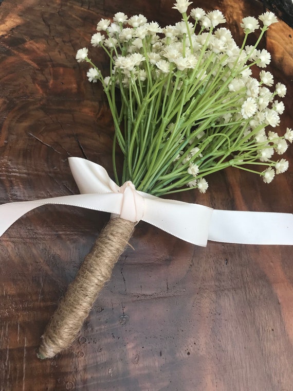 Cream Wedding Bouquet, Ivory Babys Breath Bouquet, Faux Babys