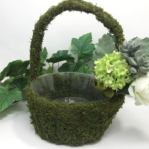 Moss flower girl basket, greenery wedding, moss basket, greenery wedding, greenery wedding decor, easter decor image 10