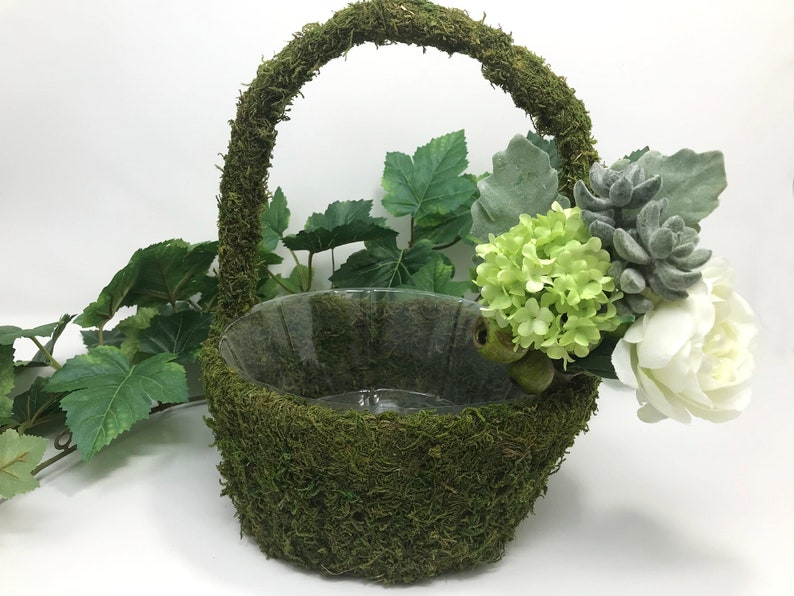 Moss flower girl basket, greenery wedding, moss basket, greenery wedding, greenery wedding decor, easter decor image 10
