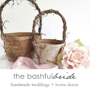 Flower girl basket, Cottage Core, birch flower girl basket, Boho chic, bark basket, barn wedding, 15 ribbon colors to choose from