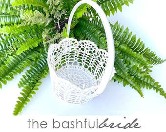 White Lace Flower Girl Basket: Crochet Wedding Decor