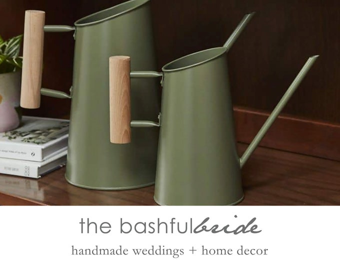 Sage Green Galvanized Steel Watering Can: Farmhouse Decor