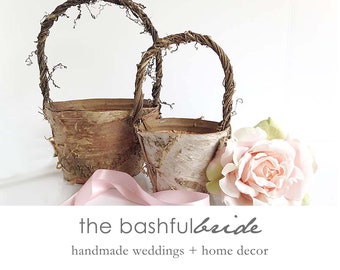 Flower girl basket, rustic, birch flower girl basket, boho wedding decor,