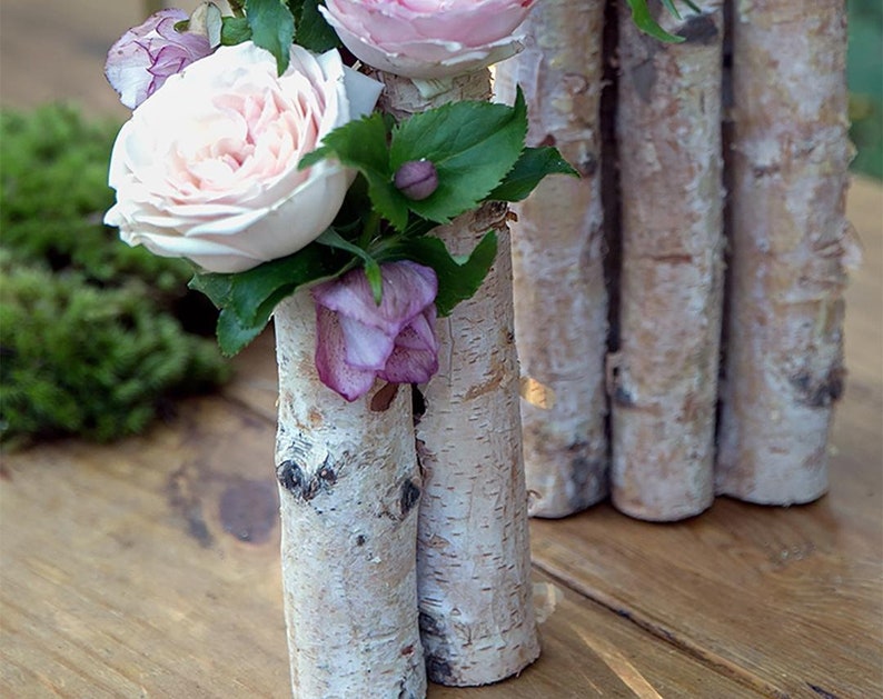 2 Sizes Birch Bud Vase Centerpiece Birch Log Decor Birch Etsy