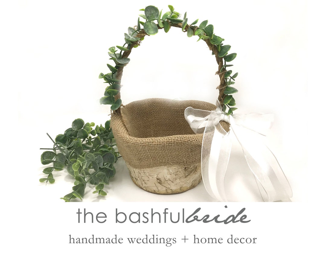 Two Sizes Rustic Flower Girl Basket With Eucalyptus image