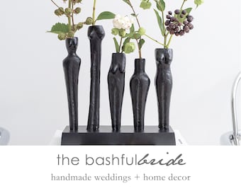 Figurine Bud Vase: Black Metal Cluster Vase