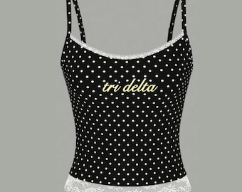 Polka Dot Sorority Tank / Black and White Dotted Tank / Polka Dot Crop Top Sorority / Gamma Phi / Chi Omega / Alpha Phi / Tri Delta Tank