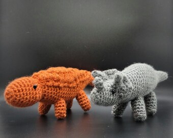 Crochet Dinosaurs--TWO PACK Toys/Baby Safe Option/Ankylosaurus/Brachiosaurus/Dimetrodon/Parasaurolophus/Stegosaurus/Triceratops/Dino/Nursery