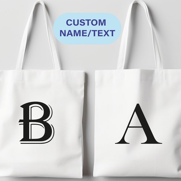 Personalized Monogram Cotton Canvas Tote Bag, Initial Tote, Bridesmaid Gift Tote Bag, Custom Beach Bag, Customized Gift for Her A-Z - Black