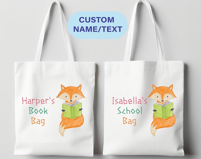 Custom Bookish Tote Bag, Library Bag for Kids, Gifts for Bookworms, Book Club Gifts, School Tote Initial Tote, Personalized Book Lovers Gift