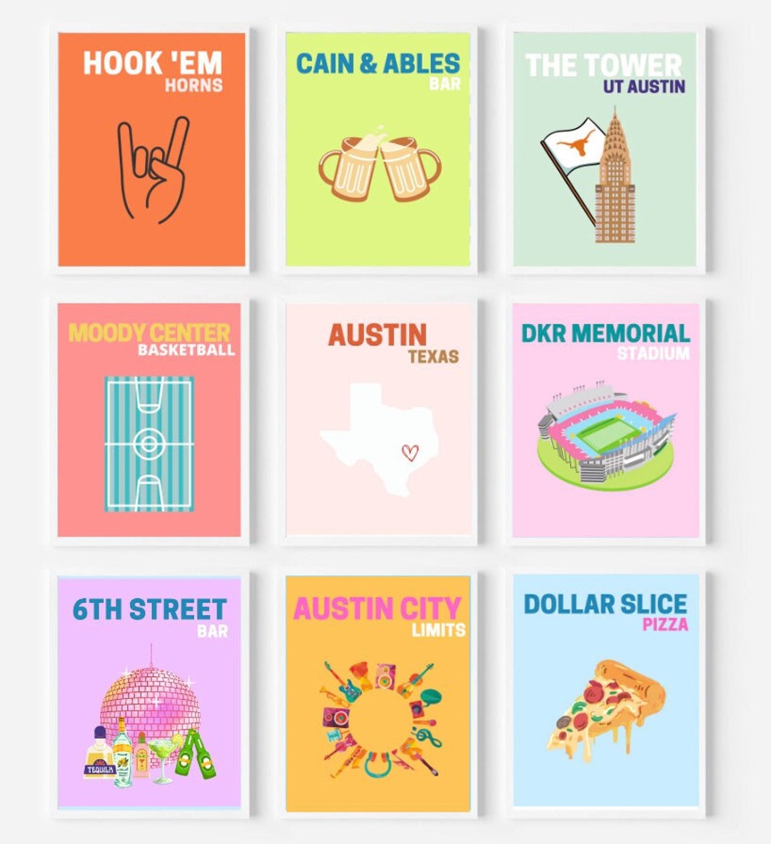 UT Austin Digital Prints Set of 9 Digital Print, Preppy Wall Art ...