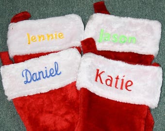 Initial M Monogrammed Me Embroidered Initial Christmas Stocking Red and White Plush