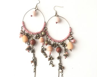 Beaded Earrings Hoops Boho Copper Earrings Bohemian Earrings Dangle Drop Earrings Gift for her Summer Boho Earrings UK Shop Large Earrings