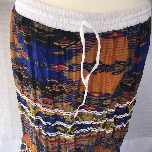 Floral Maxi Skirt for Women, Geometric Full Length Skirt, Long Bohemian Skirt, Boho Gypsy Pleated Skirt, Gift for Her, Ethnic Clothing