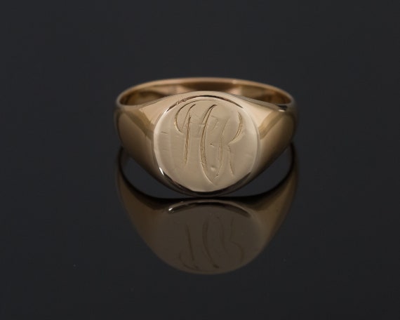 Antique Signet Ring, Vintage Gold Signet Ring, J.R