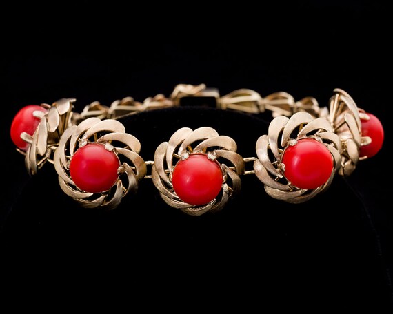 Vintage Coral Bracelet, 18k Coral Bracelet, Red Co