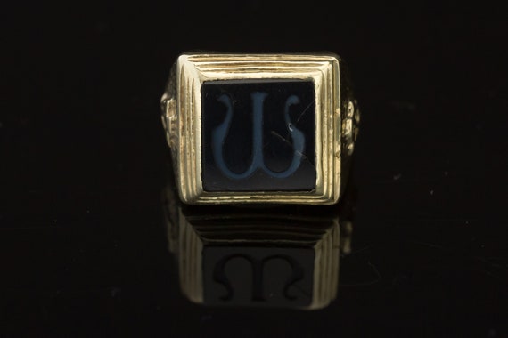 18K Signet Ring, Omega Greek Symbol, Sardonyx Omeg
