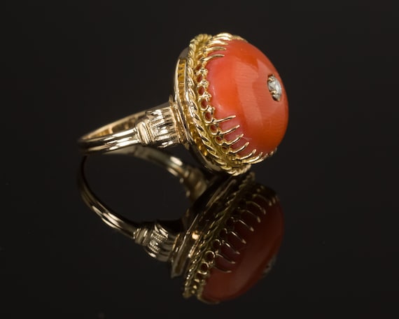 Vintage Gold Ring, Coral Ring, Vintage Coral Ring,