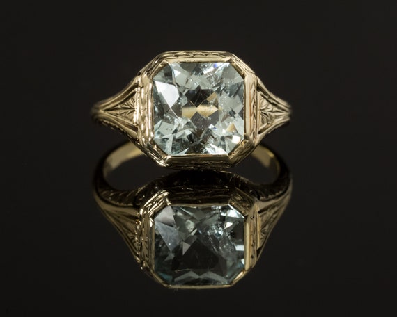 Vintage Aquamarine Ring, Art Deco Aquamarine, Dec