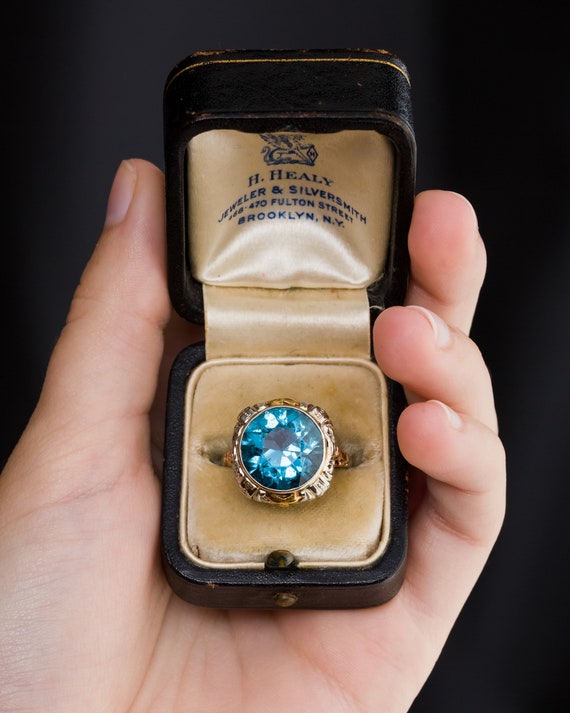 Art Deco Ring, Art Deco Blue Spinel, Deco Blue Sto