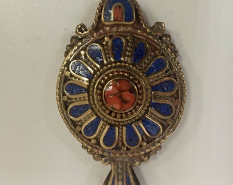 Gorgeous Unique Tibetan Hand Made Brass Coral with Lapis lazuli Pendent.Nepal