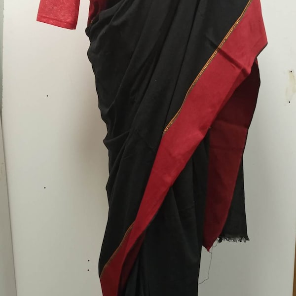 HKP 102 Ethnic Traditional Newari Cotton Sari,Saree, Haku Patashi ,Newari saree.Black with Red Boder. women wear,Nepal