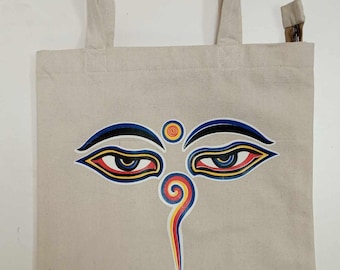 Himalayan Hand Made Canvas cotton Tote Shopping Bhagwith Buddhist , Hindu Symbol ,Yoga,Meditation,Lama ,Nepal