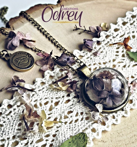 Fleur De Lilas Signification Pendentif éternel Collier Vintage Vraie Fleur Bijou Botanique Porte Bonheur Rétroviseur