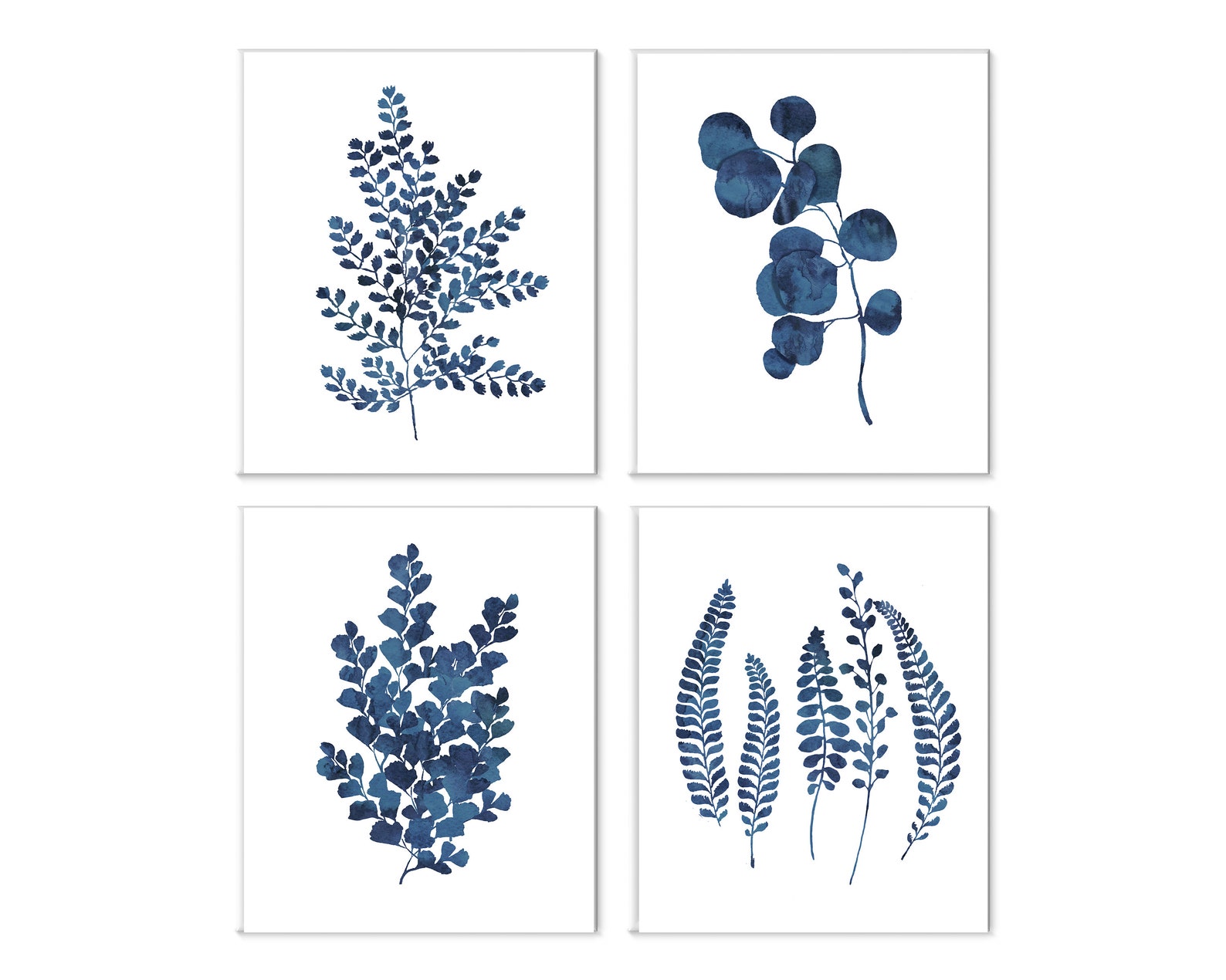 Set of 4 Unframed Blue Fern Botanical Wall Art Prints | Etsy