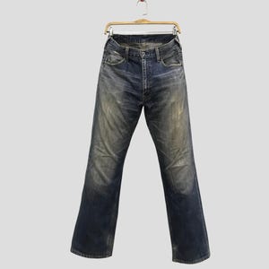 Vintage Levi’s 503 Jeans 31x33, Levis Distressed Faded Blue Denim, Levi Strauss Red Tab Leather Patch Sanforized, Stone Washed Denim W31