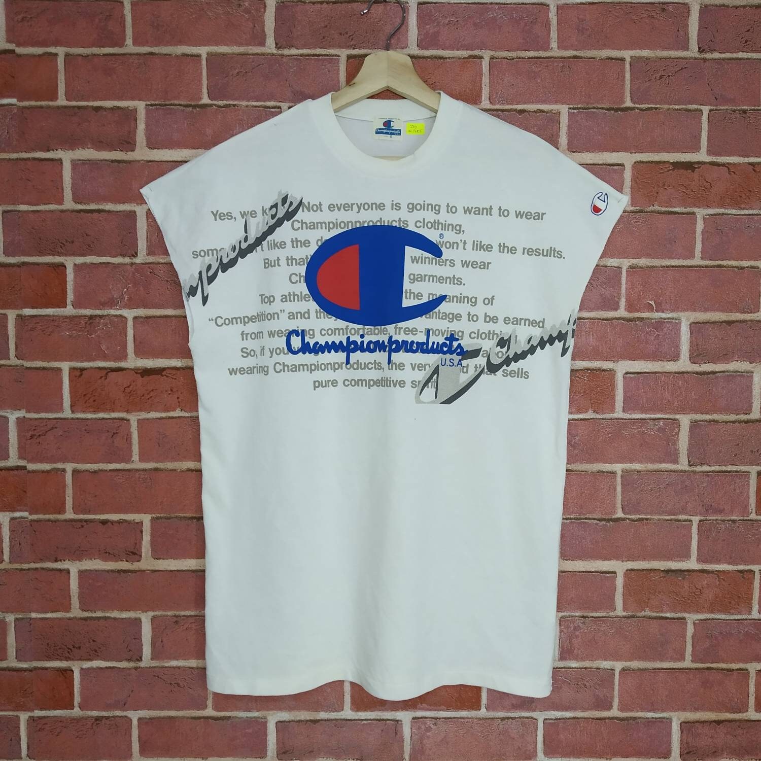 Champion Products Big Logo Sleeveless Style T shirt Unisex Large Size Etsy