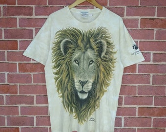 Camiseta vintage de los años 90 con estampado grande en azul líquido The Lion Habitat Promo, bonito diseño, talla grande