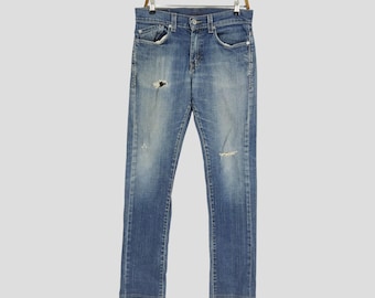 Vintage Levi’s 511 Skinny Jeans Distressed Light Wash Ripped Knee Classic Men’s Levis Strauss Denim Jeans Stone Washed Faded Blue Denim W33