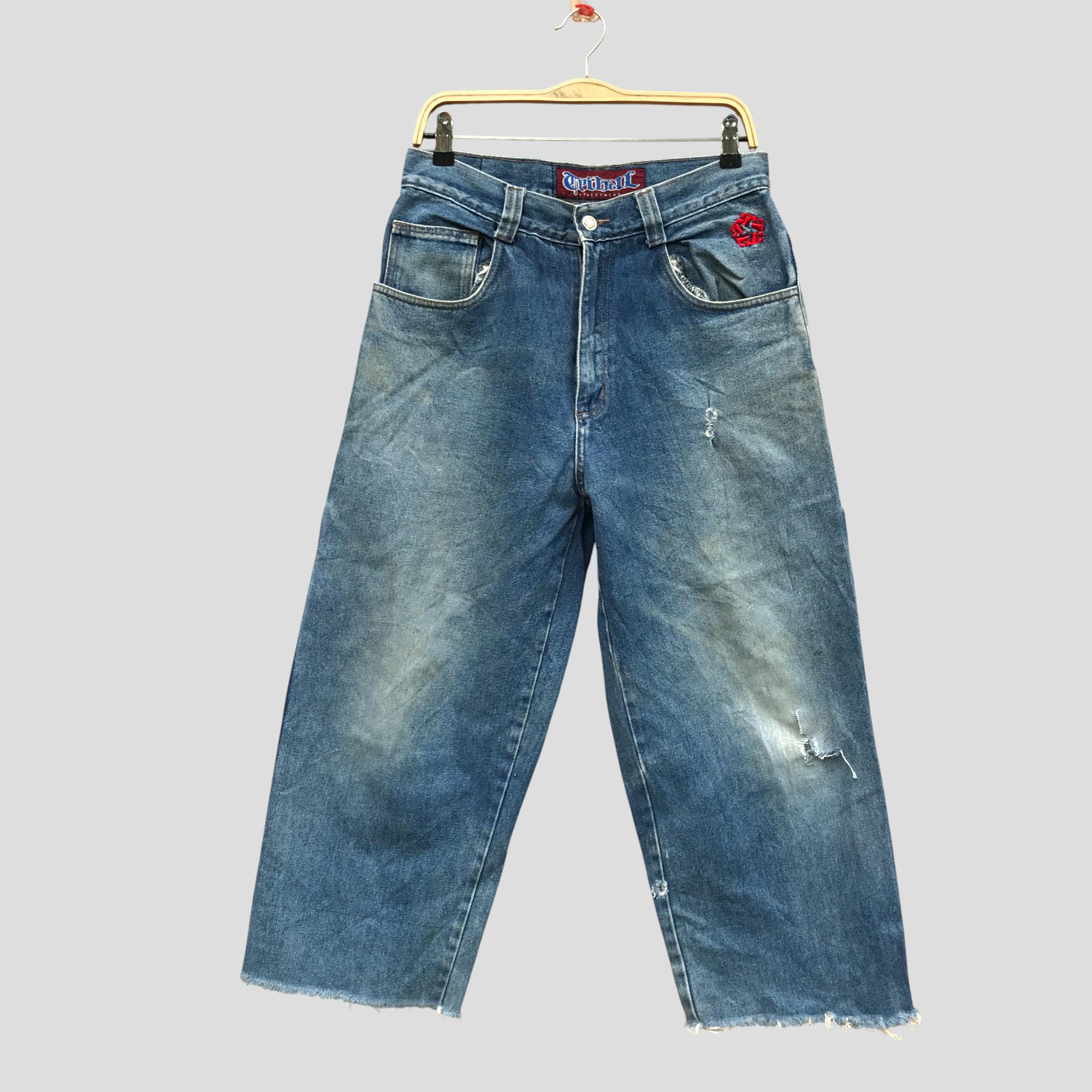 Vintage Tribal Streetwear Wide Leg Jeans, 90s Y2K Baggy Denim