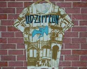 Vintage Led Zeppelin Engelse rockband opdruk Led Zeppelin Heavy Metal muziek promo T-shirt maat L