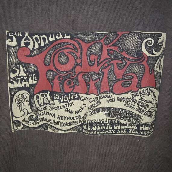 Vintage SF State College 5th Annual Folk Festival Concert Poster Music Promo T-shirt Medium size View 4