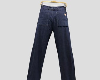 Vintage Bartack XX-Project Japanse indigo denim wijde pijpen broek cinch terug hoog getailleerde werkkleding broek utility katoen denim onderkant W28