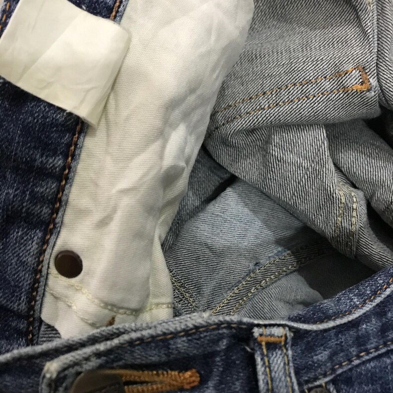 Vintage 90-tals Wrangler Japan Denim Jeans, Wrangler bleknade blå stentvättade jeans, Wrangler ljustvättade jeans arbetsjeans mom denim W32 bild 12